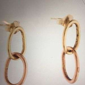 14k Gold Oval Links Drop Earrings Pair